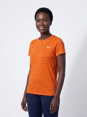 Under Armour Womens Orange Logo Graphic T-Shirt Loose Fit Medium Lightweight Per